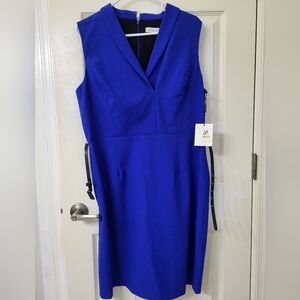 Calvin Klein Blue Knee Length Dress with Black Belt- Size 14- NWT
